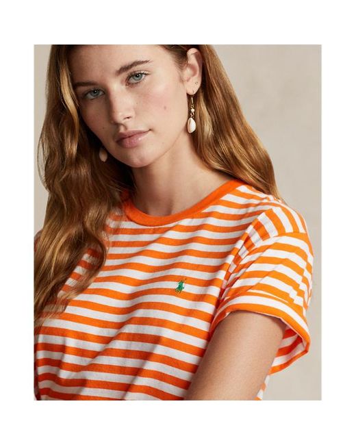 Polo Ralph Lauren Gestreept Biologisch Katoenen T-shirt in het Orange
