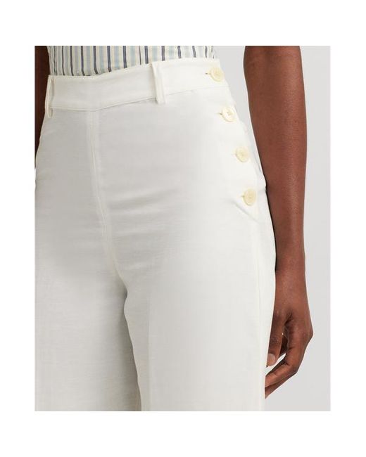 Pantalón recortado de sarga con lino Lauren by Ralph Lauren de color White