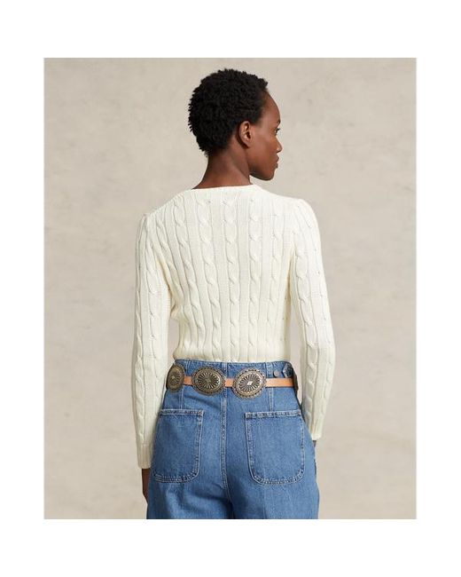 Polo Ralph Lauren White Cable-knit Cotton Crewneck Sweater