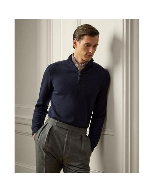 Maglia in lana piqué con cerniera di Ralph Lauren in Blue da Uomo
