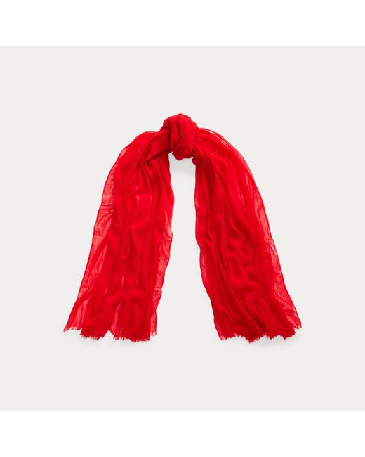 Polo Ralph Lauren Red Fringe-trim Wool Scarf