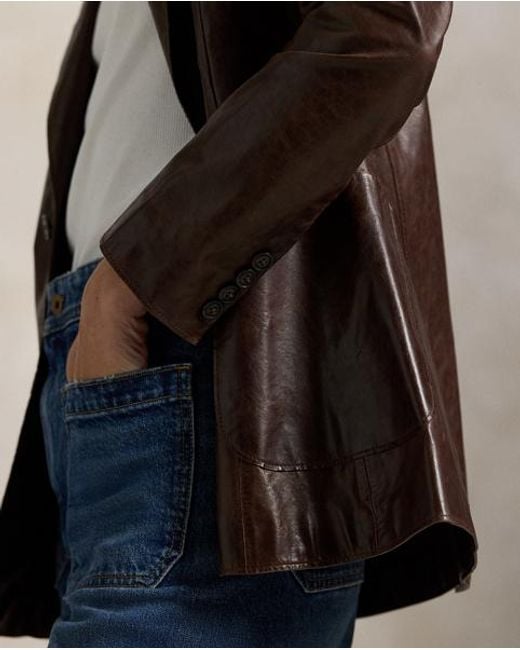Polo Ralph Lauren Brown Single-Breasted Leather Blazer