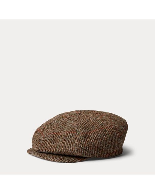 Polo Ralph Lauren Brown Overcheck Wool Tweed Newsboy Cap for men