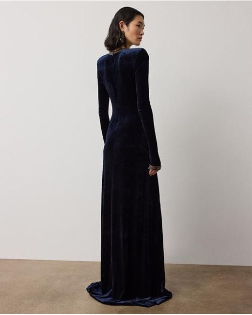 Ralph Lauren Blue Nancie Velour Evening Dress