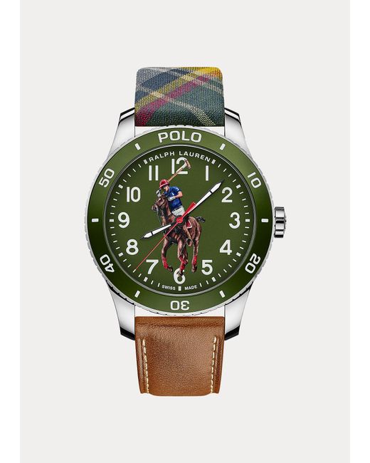 Polo Ralph Lauren Leer Polohorloge Met Groene Wijzerplaat in het Groen voor heren Lyst