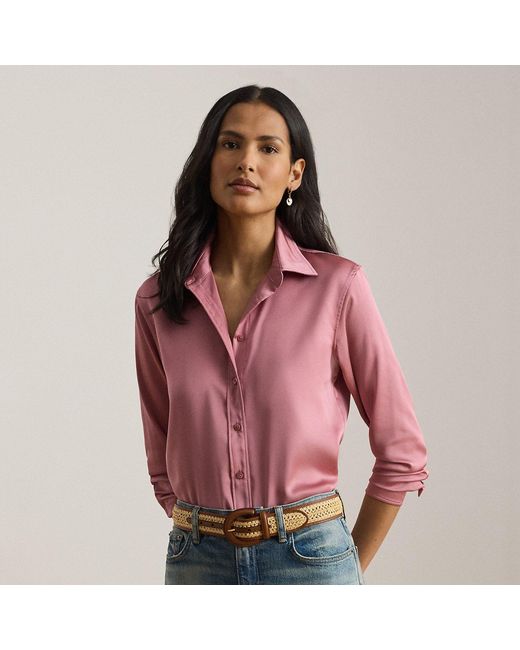 Ralph Lauren Pink Classic Fit Satin Charmeuse Shirt