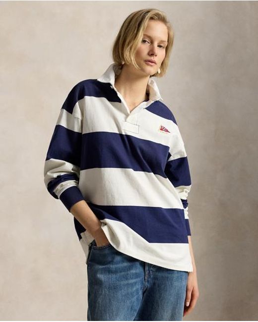 Polo Ralph Lauren Blue Big Fit Striped Jersey Rugby Shirt for men