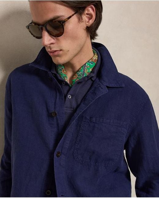 Polo Ralph Lauren Blue Linen Utility Jacket for men