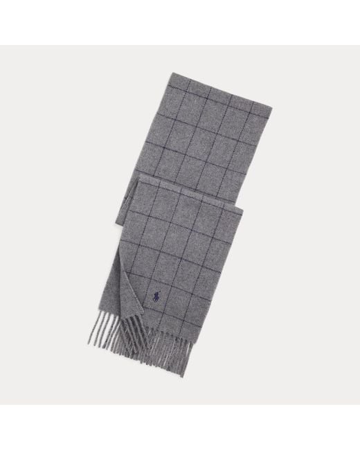 Polo Ralph Lauren Gray Windowpane Plaid Wool-Blend Scarf for men