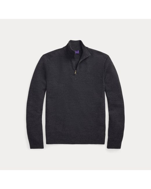 Maglia in lana piqué con cerniera di Ralph Lauren in Black da Uomo
