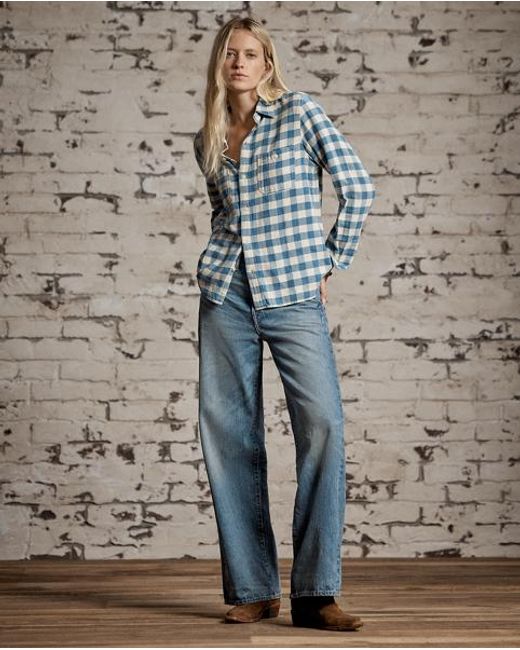 Camisa De Algodón Y Lino De Cuadros RRL de color Blue