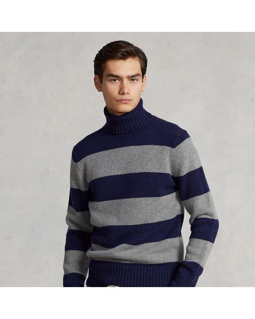 Ralph Lauren Striped Wool-cashmere Turtleneck Sweater in Blue for Men ...