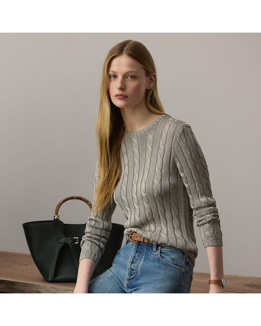 Ralph Lauren Gray Ralph Lauren Cable-Knit Silk Crewneck Sweater