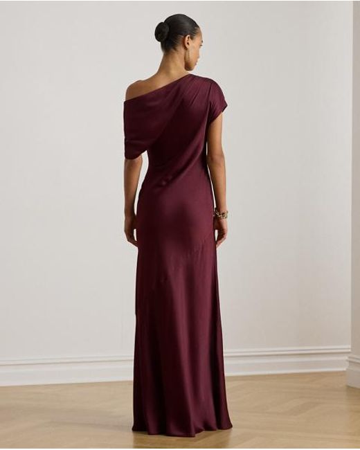 Ralph Lauren Red Schulterfreies Satin-Charmeuse-Kleid