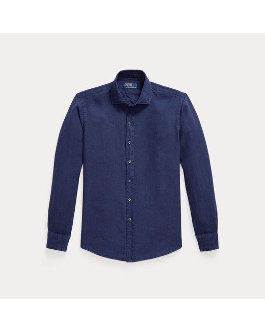 Polo Ralph Lauren Blue Custom Fit Slub Linen Shirt for men