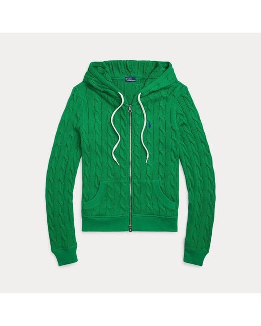 Polo Ralph Lauren Green Cable-Knit Cotton Full-Zip Hoodie