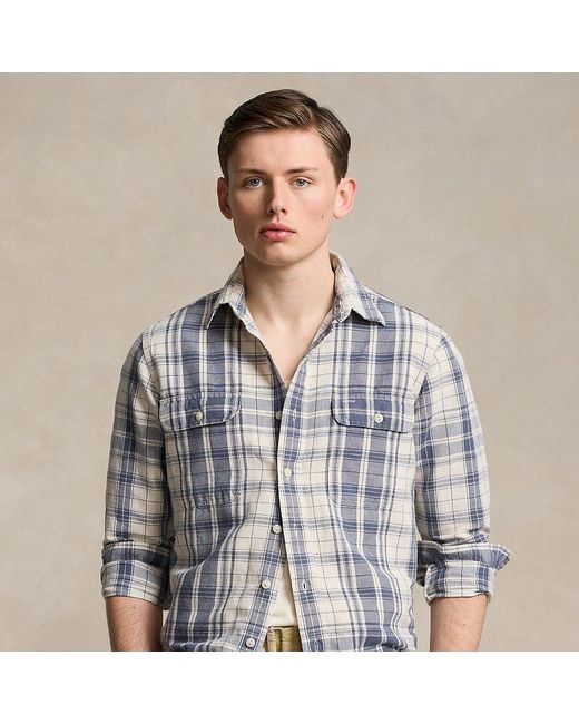 Camicia scozzese lino cotone Classic-Fit di Polo Ralph Lauren in Gray da Uomo