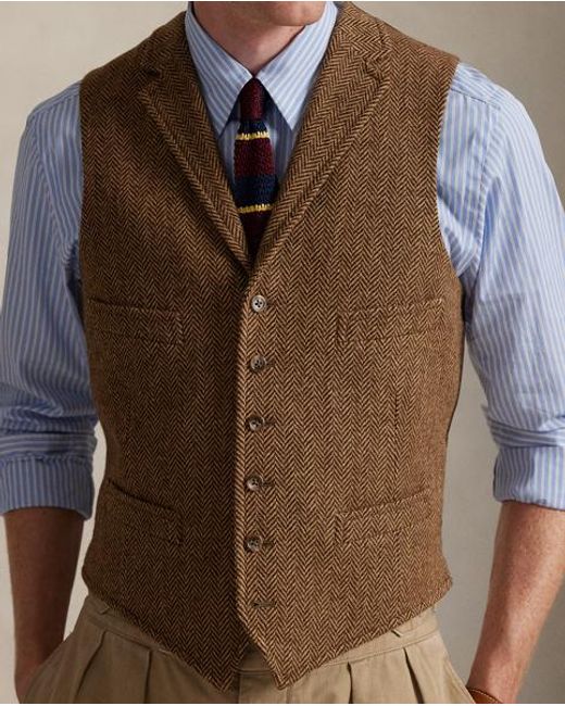 Polo Ralph Lauren Brown Wool Herringbone Waistcoat for men