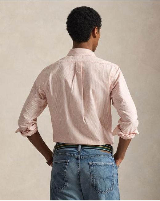 Polo Ralph Lauren Pink Custom Fit Striped Oxford Shirt for men