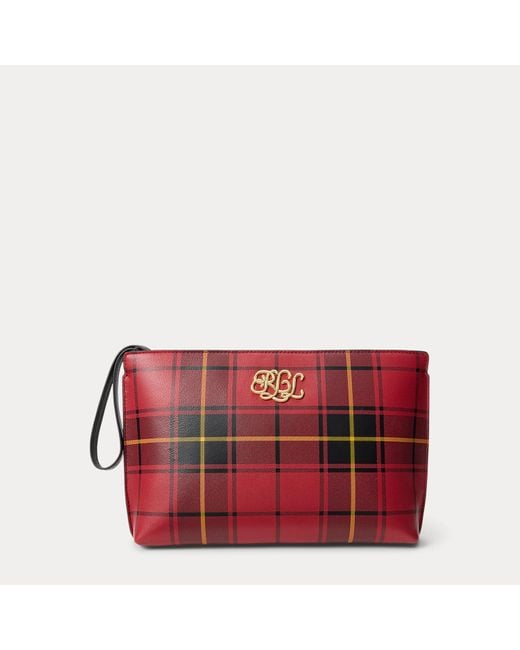 Ralph Lauren Red Große Nappaleder-Pochette Mit Karomuster