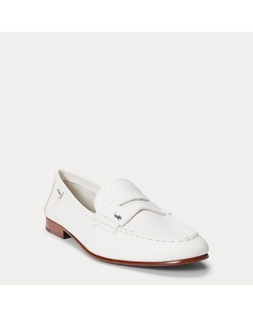Polo Ralph Lauren White Pebbled Leather Penny Loafer