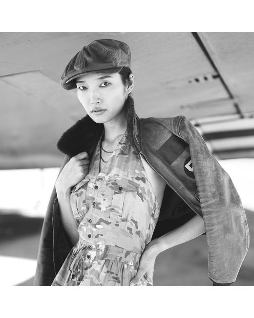 RRL Metallic Shearling-Collar Leather Flight Jacket