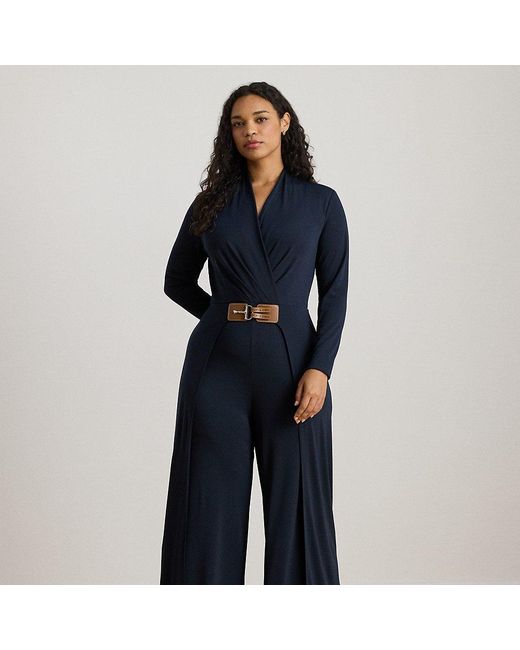 Taglie Plus - Tuta in jersey con scollo a V incrociato di Ralph Lauren in Blue