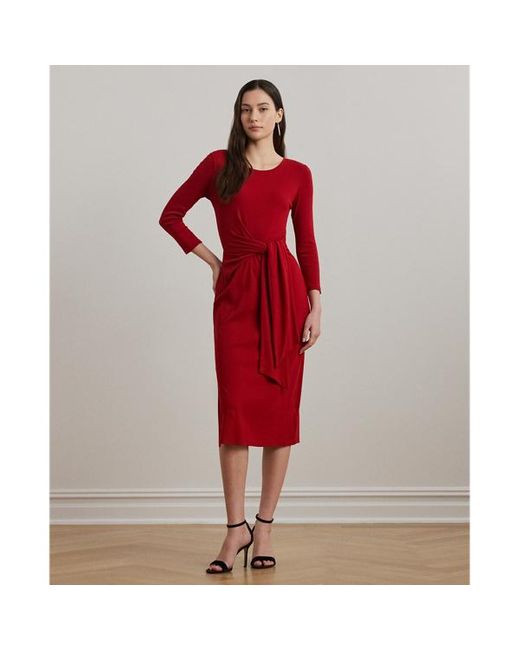 Abito in misto cotone con fiocco di Ralph Lauren in Red