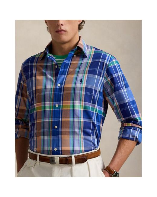 Camicia scozzese in popeline Custom-Fit di Polo Ralph Lauren in Blue da Uomo