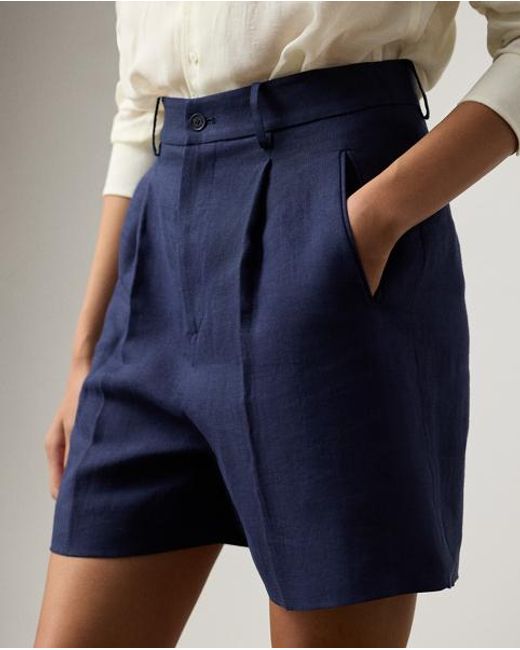 Ralph Lauren Blue Tracy Pleated Linen Short