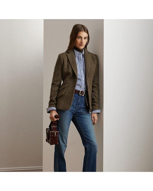 Ralph Lauren Blue Wool-blend Herringbone Tweed Blazer