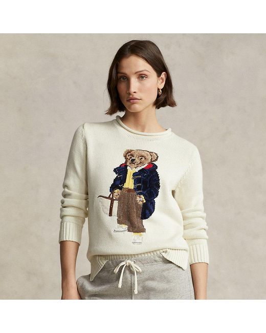 Ralph Lauren Polo Bear Cotton Sweater in Natural | Lyst