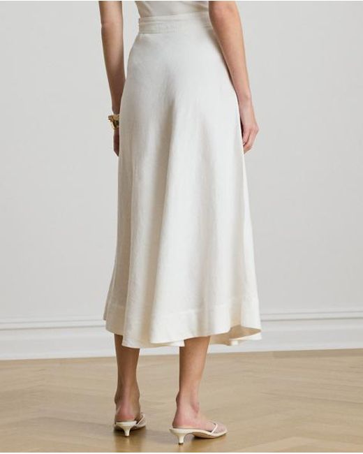 Ralph Lauren White Linen A-Line Midi Skirt