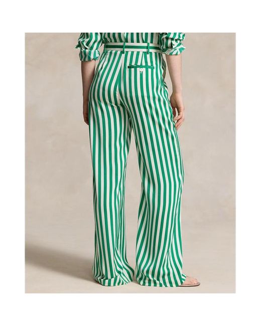 Polo Ralph Lauren Green Striped Silk Wide-leg Trouser