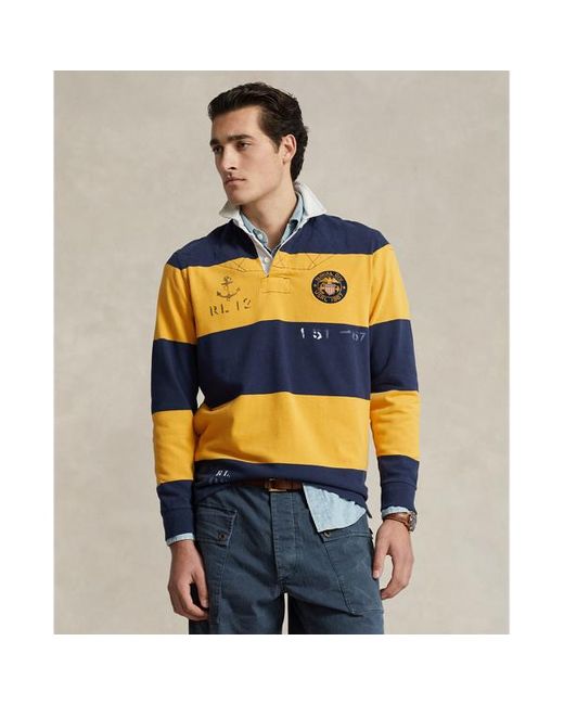 Polo Ralph Lauren Yellow Classic Fit Striped Jersey Rugby Shirt for men