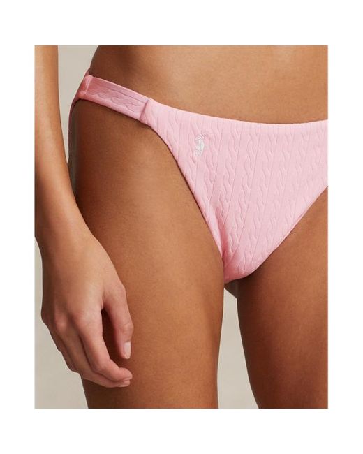 Slip da bikini a vita bassa punto smock di Polo Ralph Lauren in Pink