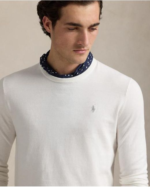 Polo Ralph Lauren White Slim Fit Textured Cotton Jumper for men
