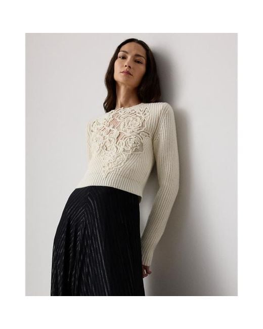 Ralph Lauren Brown Embroidered Cashmere Cropped Jumper