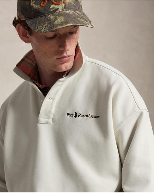 Polo Ralph Lauren White Relaxed Fit Logo Collared Sweatshirt for men