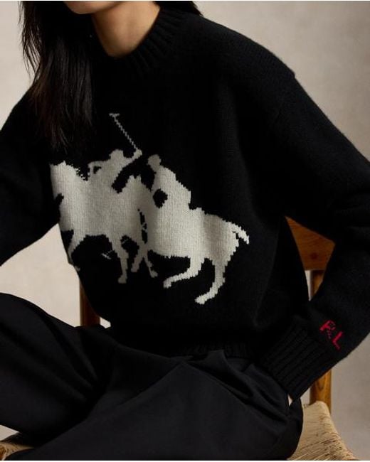 Polo Ralph Lauren Black Graphic Wool Crewneck Jumper