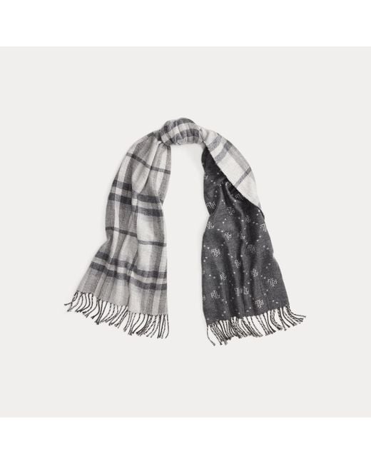 Ralph Lauren Gray Jacquard-Schal Mit Karomuster Und Logo