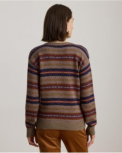 Ralph Lauren Brown Fair-Isle-Pullover Mit V-Ausschnitt