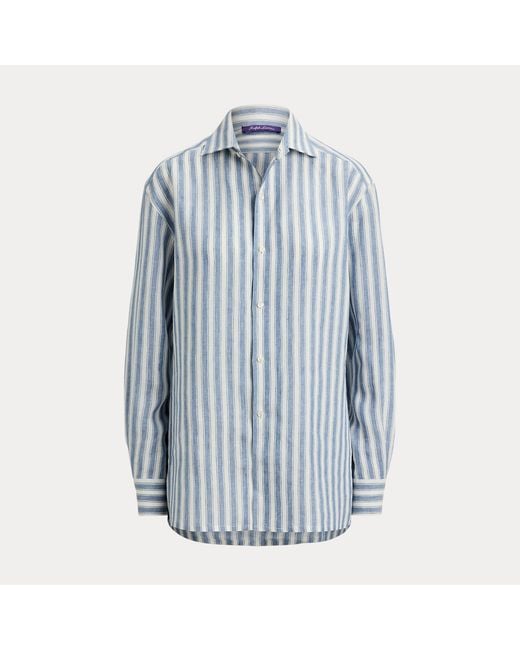 Ralph Lauren Blue Capri Relaxed Fit Striped Linen Shirt