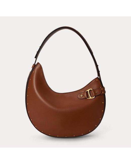Ralph Lauren Brown Large Tasha Studded Leather Shoulder Bag