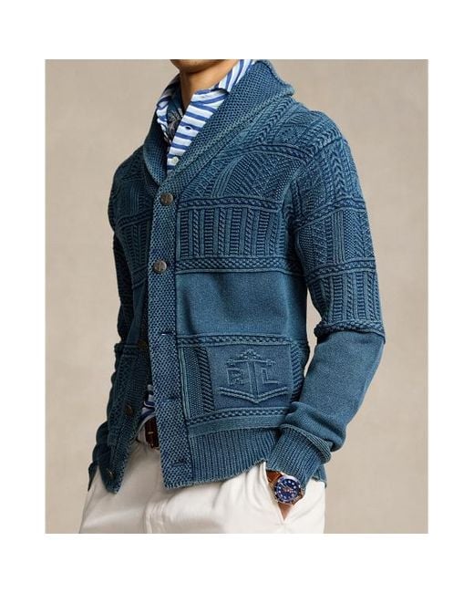 Polo Ralph Lauren Aran-gebreid Katoenen Vest Met Anker in het Blue voor heren