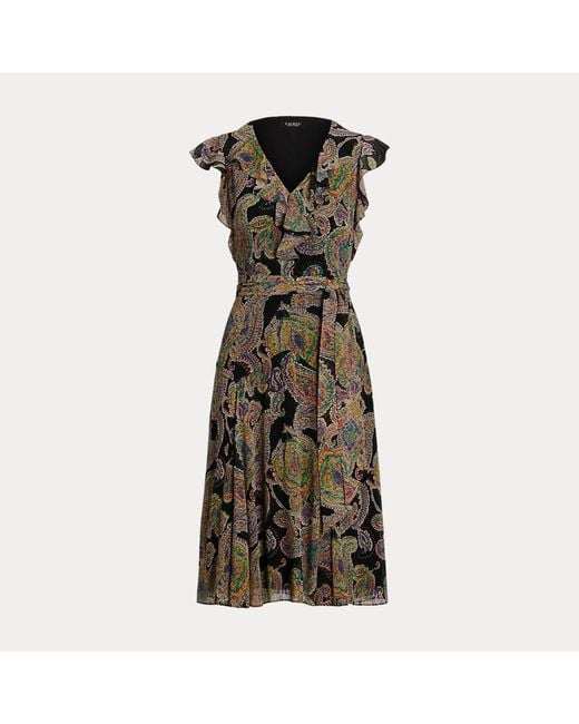 Lauren by Ralph Lauren Green Georgette-Kleid mit Paisley-Motiv