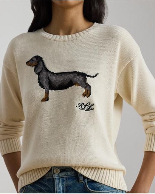 Ralph Lauren Natural Baumwollpullover Mit Dackel-Intarsie