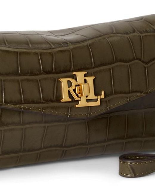 Ralph Lauren Green Embossed Turn-Lock Wristlet Crossbody