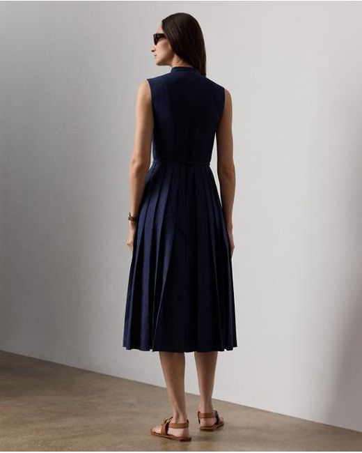 Ralph Lauren Blue Kennedi Linen Sleeveless Day Dress