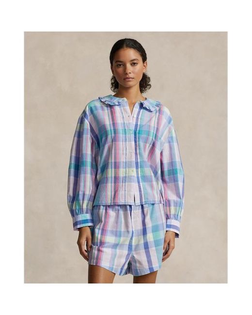 Polo Ralph Lauren Blue Plaid Cotton Long-sleeve Pyjama Set